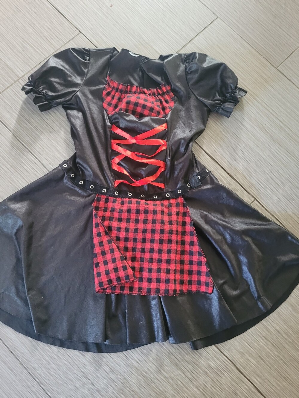 Girls Black and Red Plaid Halloween Costume Dress
